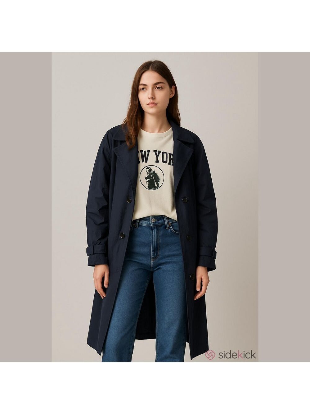 Retro 80's Classic Navy Women's Trench Coat